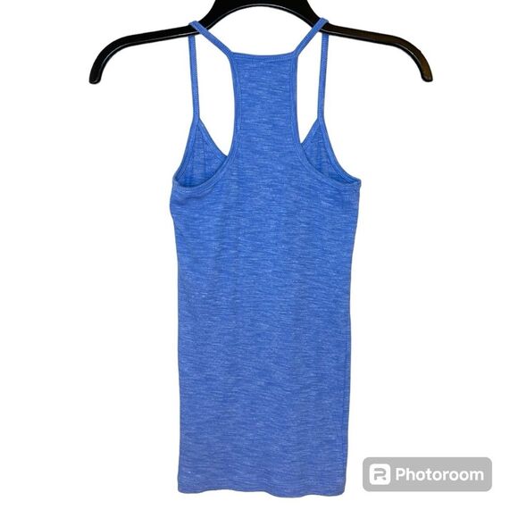 SO Juniors Blue Ribbed Fitted Racerback Tank Top Size Small - Picture 2 of 5